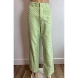 Zara-Lime Green, Gingham, High Rise, Straight Leg, Pants. Sz-28/6 Retro, Trouser
